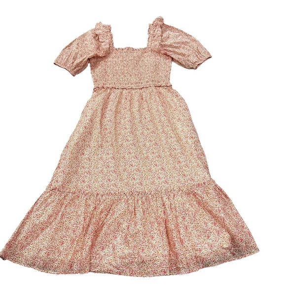 NWT - Vineyard Vines Pink Cotton Silk Floral Smocked Puff‎ Sleeve Dress - Size M - Picture 3 of 10